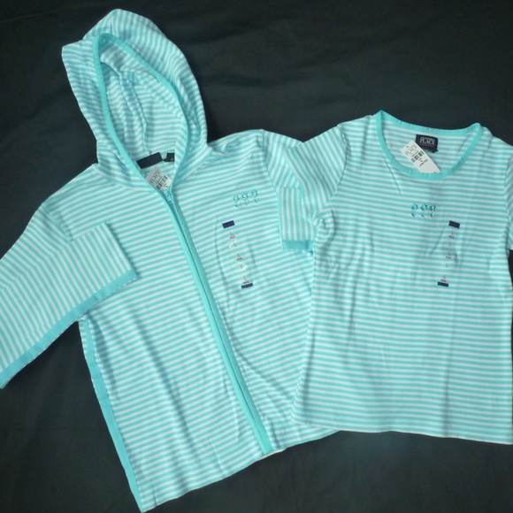 TCP aqua/white stripe top/hoodie set NWT 10/12 - Picture 1 of 2